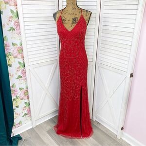 Jules and Cleo Beaded Sequin Mermaid Sheath Dress‎ Red Juniors 6